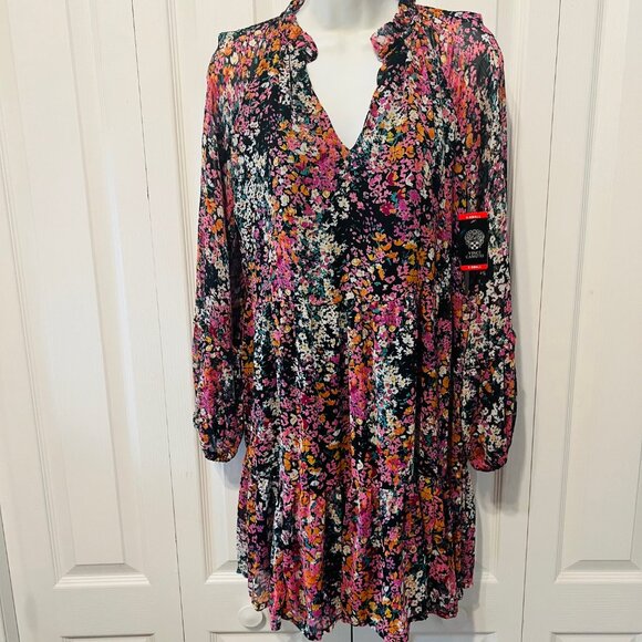 Vince Camuto-NWT-X Small-Vibrant Floral Puffed Long Sleeve-V Neck Mini Bl/Pk Mix - Picture 6 of 16